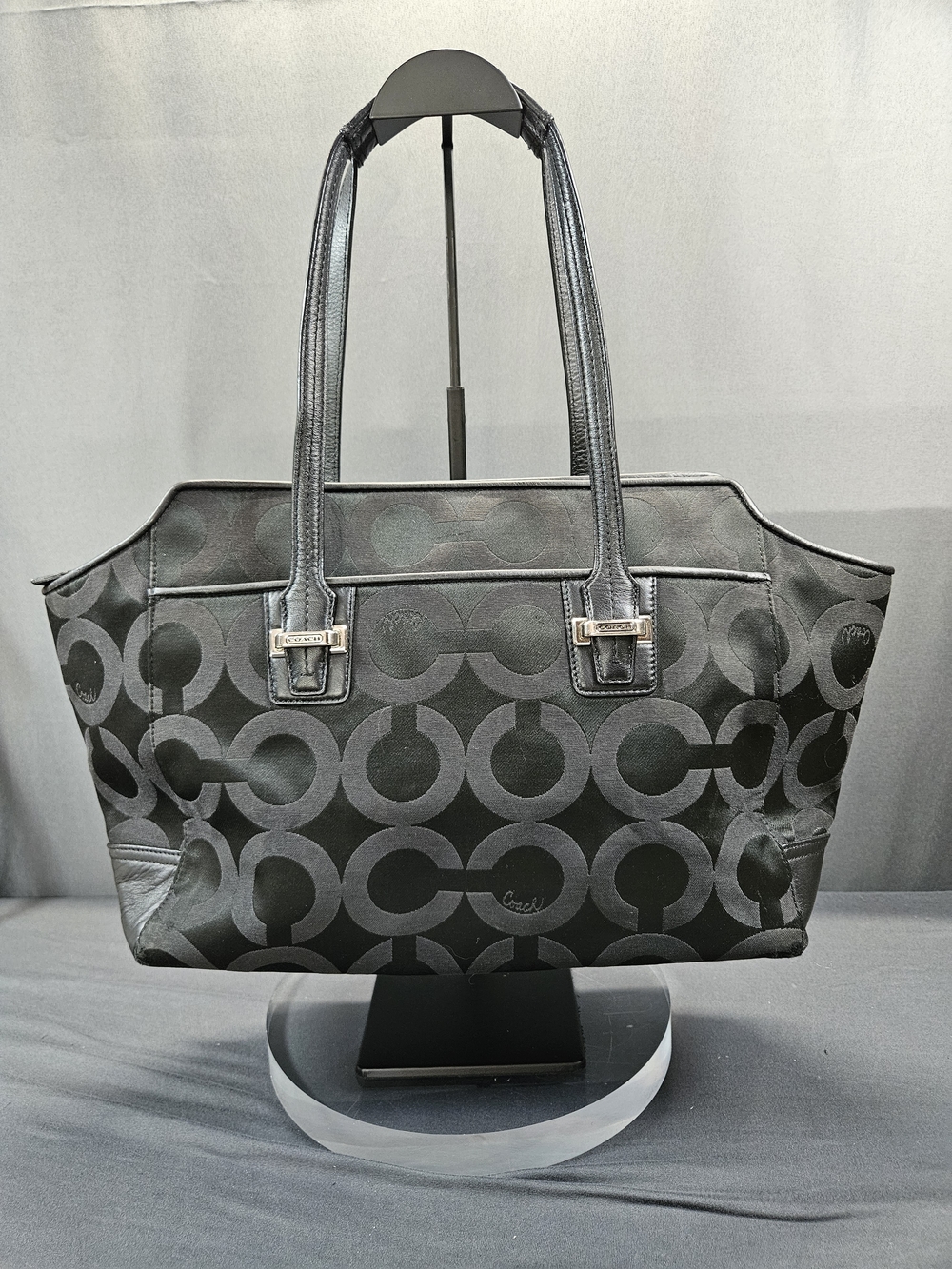 Signature  COACH Taylor Op Art Alexis Carry-All Tote Handbag F25501 Black/black - Picture 3 of 14